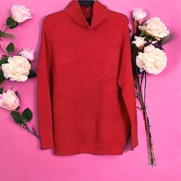 RDI Womens XL Sweater Red Ribbed Turtleneck Pullover Long Sleeve Soft Knit - Picture 2 of 14